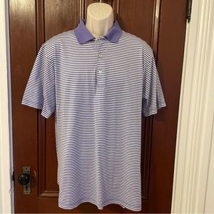Peter Millar Men's Short Sleeved Striped Polo Golf Shirt Large Purple White